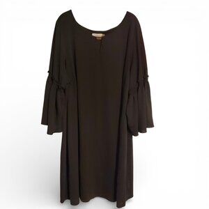 Calvin Klein Solid Black Ruffle Sleeve Midi Shift Dress Women's Size 3X